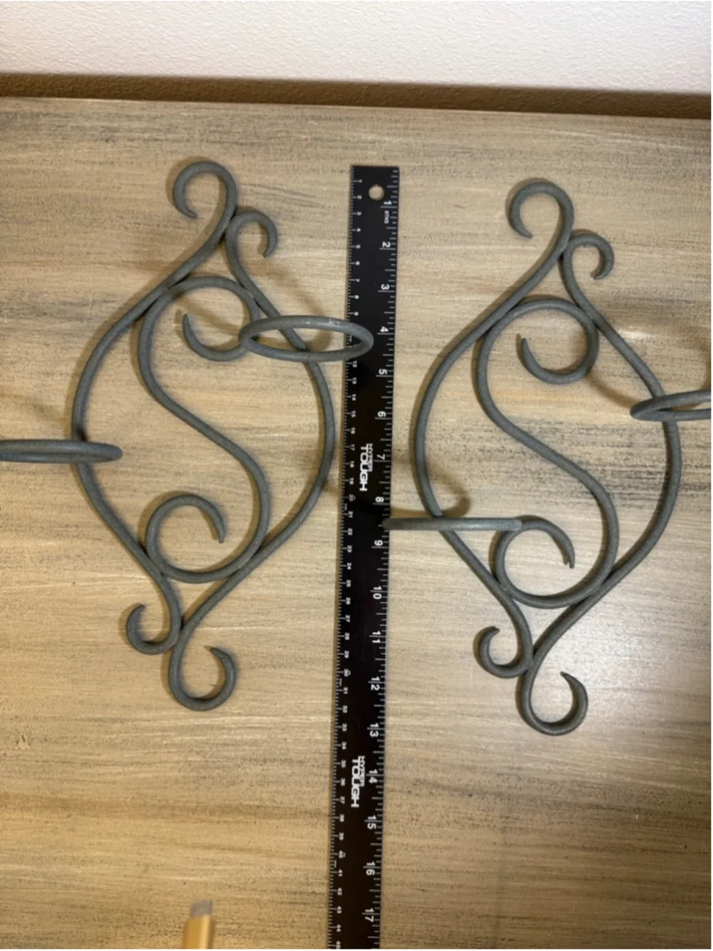 set of two scrollwork metal wall sconces approx 13x9”